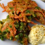 Indian Carrot Pea Pancake with Curry Yogurt Sauce